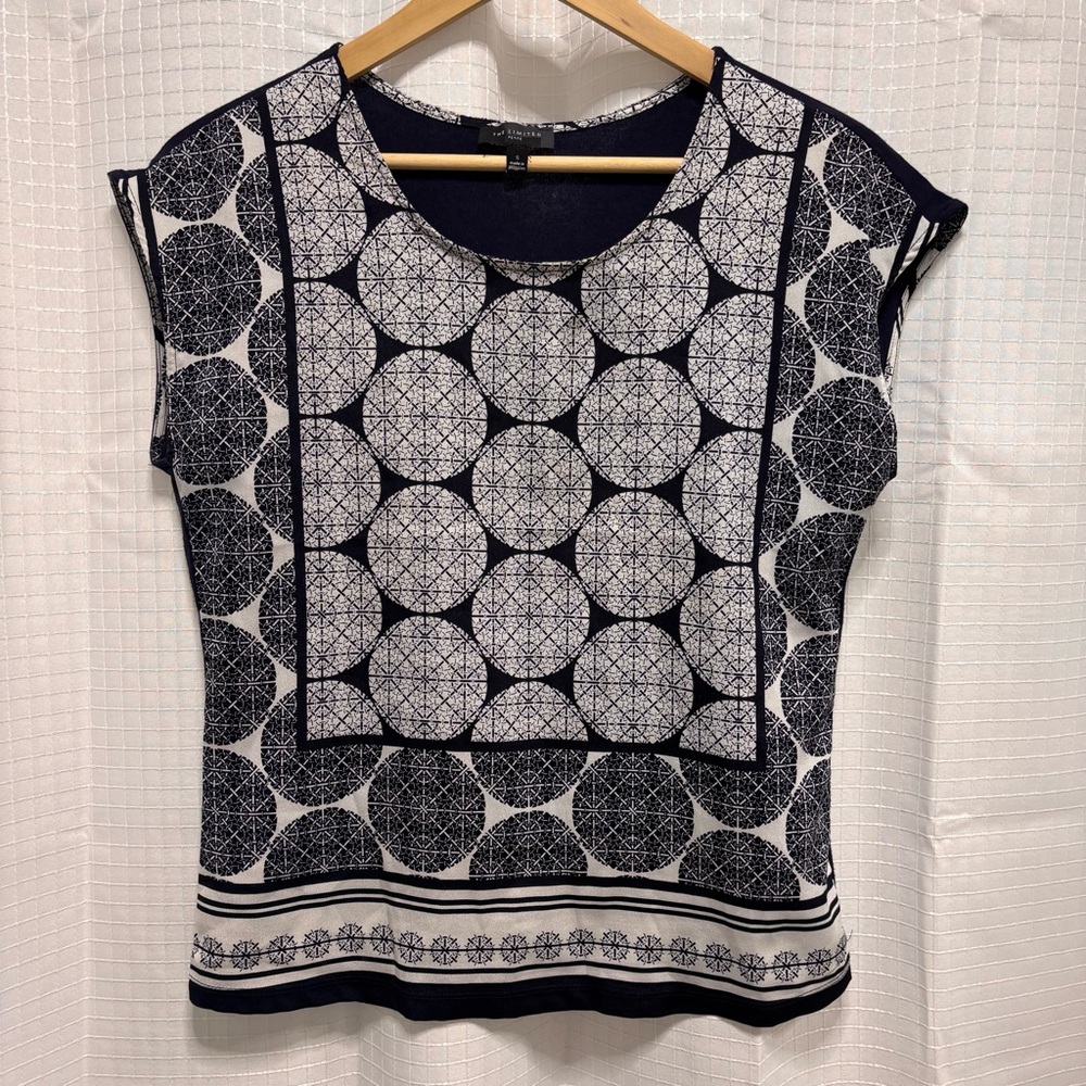 The Limited Blouse sleeveless cap sleeve pattern navy blue Women S Petite